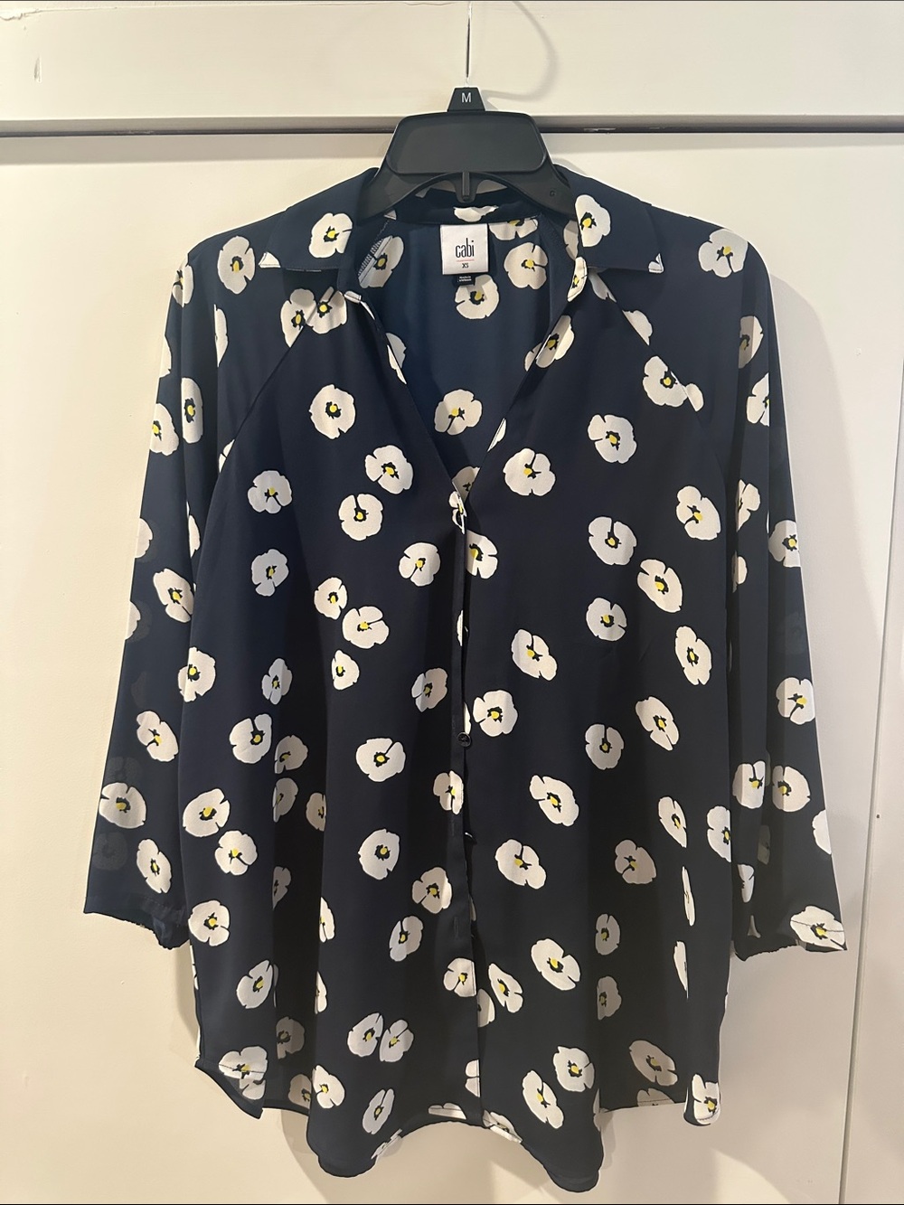 CAbi Navy and White Poppy Print Button-Down Shirt